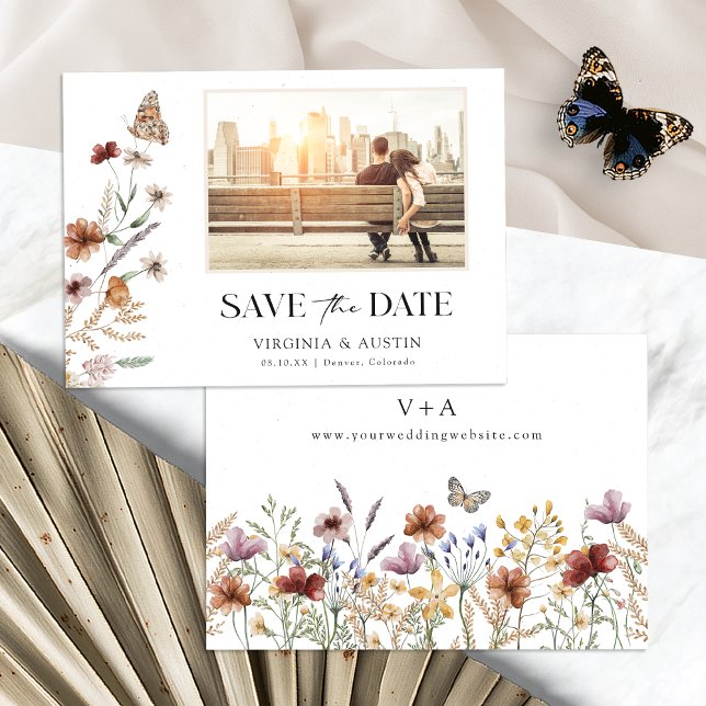 Save The Date Photo Florale Enregistrez La Date (Photo Boho Floral Save The Date Invite Monogrammed with Butterfly by Painted Paperie
)