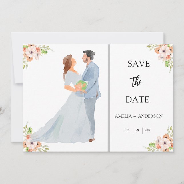 Save The Date Photo florale modifiable (Devant)