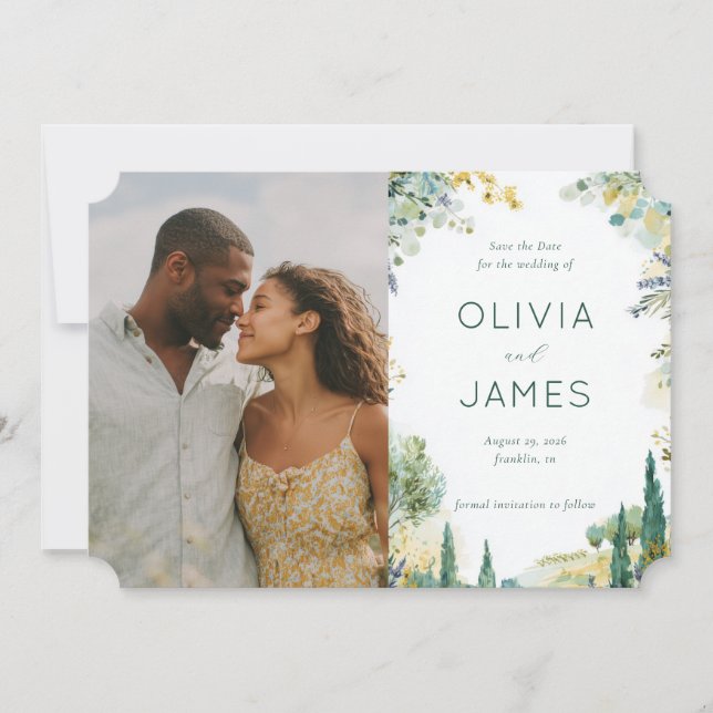 Save The Date Photo Florale Verte Romantique (Devant)