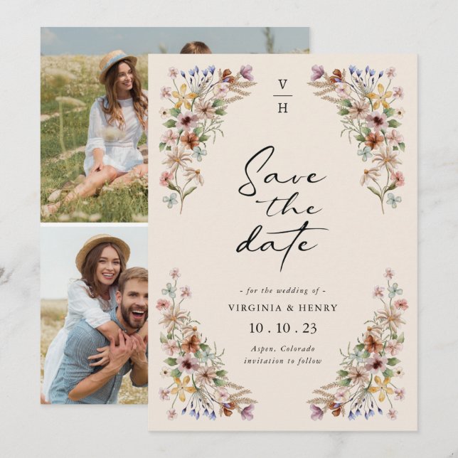 Save The Date Photo Florale Vintage (Devant / Derrière)