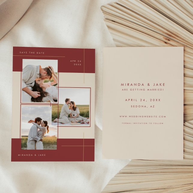 Save The Date Photo géométrique en ligne 3 beige bordeaux modern (Créateur téléchargé)