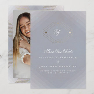 Save The Date photo gris blanc classique déco or monogramme