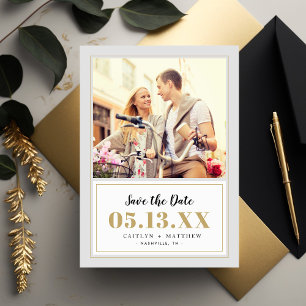 Save The Date Photo gris et or Classy Enregistrer la date