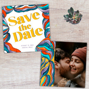Save The Date Photo jaune ondulé rétro bohème audacieux unique