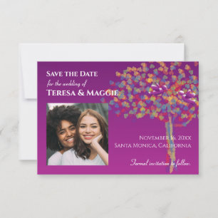 Save The Date Photo Lovebirds Cassis Purple Enregistrer la date