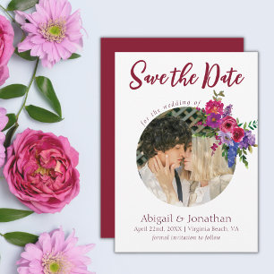 Save The Date Photo Magenta and Purple Flowers Floral Wedding