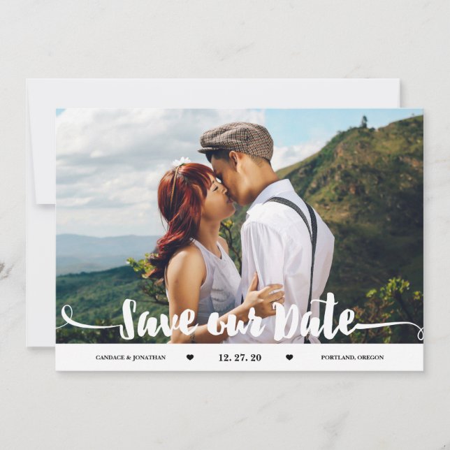 Save The Date Photo manuscrite du script de pinceau Enregistrer  (Devant)