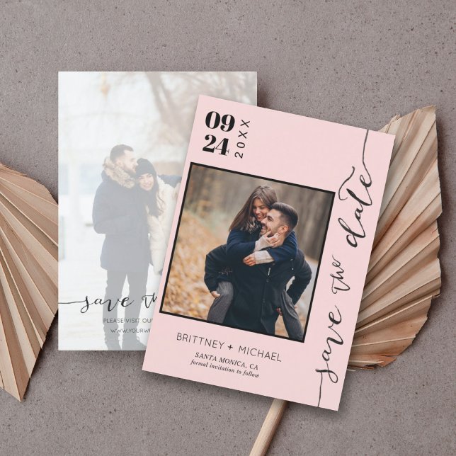 Save The Date Photo manuscrite Moderne Enregistrer La Date Blush (Créateur téléchargé)