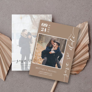 Save The Date Photo manuscrite moderne Enregistrer la date Tan