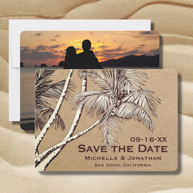 Save The Date PHOTO Mariage à la plage avec palmiers tropicaux (Créateur téléchargé)