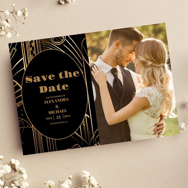 Save The Date Photo Mariage Art déco géométrique (Créateur téléchargé)