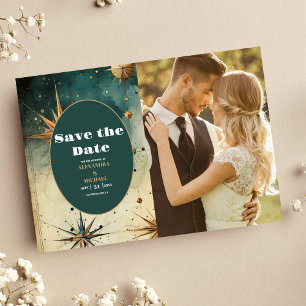 Save The Date Photo Mariage Céleste Aquarelle Vintage