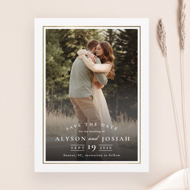 Save The Date Photo Mariage classique Elegant Gold (Créateur téléchargé)