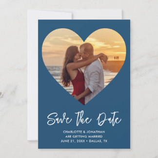 Save The Date Photo Mariage coupée du coeur bleu et blanc