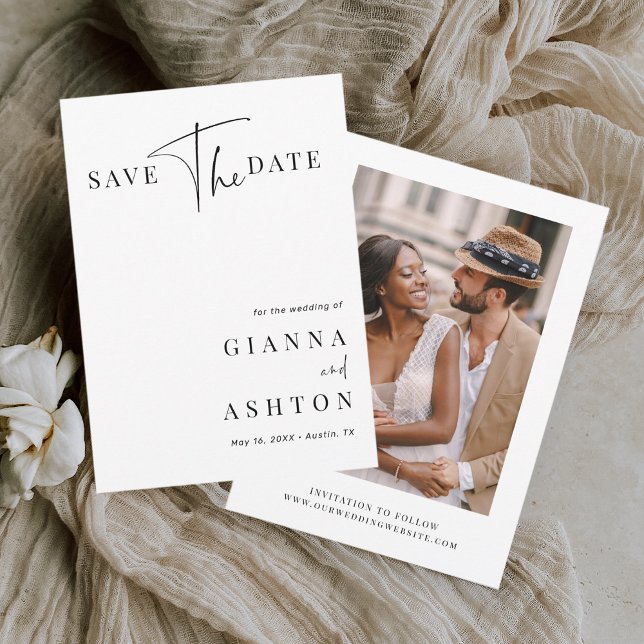 Save The Date Photo Mariage de calligraphie moderne en noir et b (Créateur téléchargé)