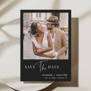 Save The Date Photo Mariage de script moderne simple noir