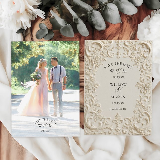 Save The Date Photo Mariage Élégant Baroque (Photo Elegant Baroque Wedding Save The Date Front and Back)