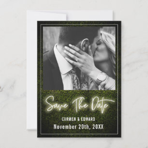 Save The Date Photo Mariage en bois blanc Neon Boxwood