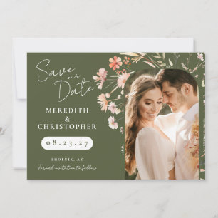 Save The Date Photo Mariage Fleur sauvage de Boho vert