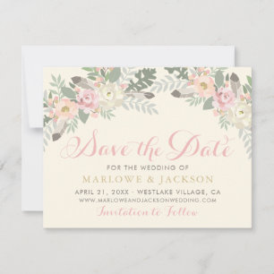 Save The Date Photo Mariage ivoire rose et or Floral Boho