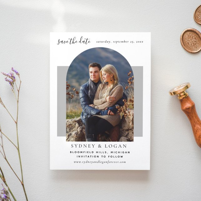 Save The Date Photo Mariage moderne Arch Grey (Créateur téléchargé)