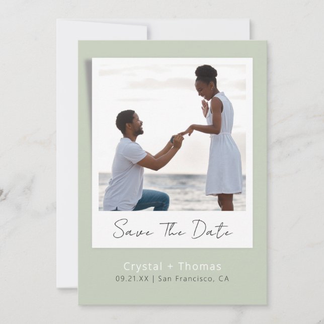 Save The Date Photo Mariage moderne Sage (Devant)