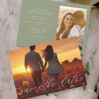 Save The Date Photo Mariage Moderne Sage Green