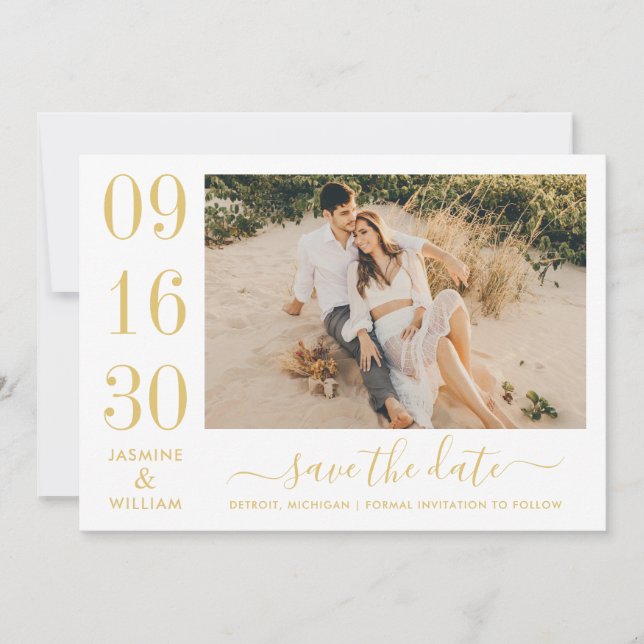 Save The Date Photo Mariage or Elegance moderne (Devant)