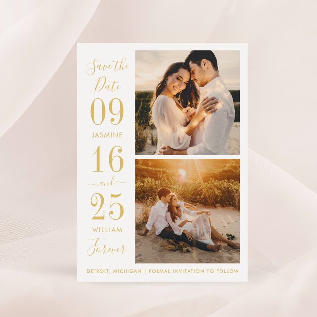 Save The Date Photo Mariage or Elegance moderne (Créateur téléchargé)