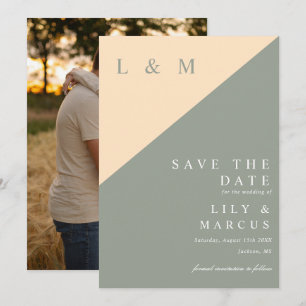 Save The Date Photo Mariage Sage Green Et Cream Monogram