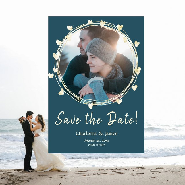 Save The Date Photo Mariage Sauvez La Date Coeurs D'Or (Créateur téléchargé)