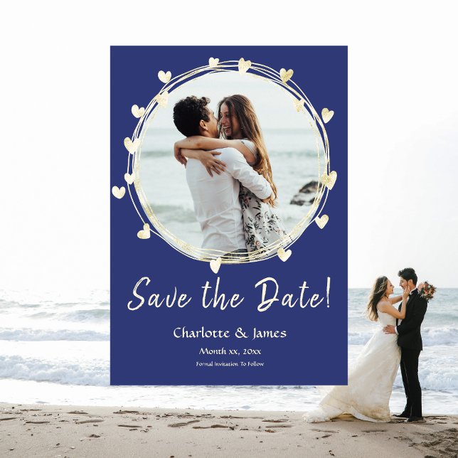 Save The Date Photo Mariage Sauvez La Date, Coeurs D'Or (Photo Wedding Save The Date Engagement Gold Hearts)