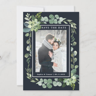 Save The Date Photo Mariage Succulent bleu marine de minuit