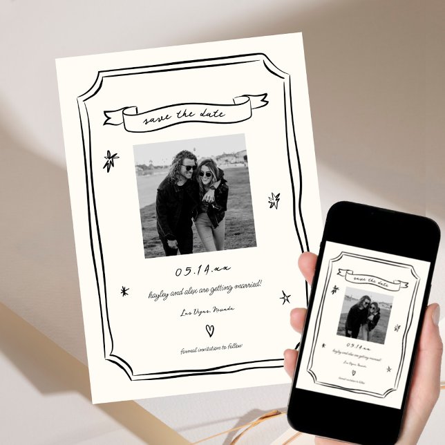 Save The Date Photo Mariage unique tirée à la main (Créateur téléchargé)