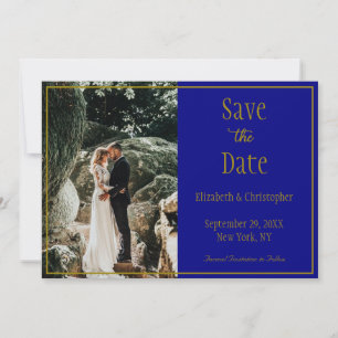 Save The Date Photo Marine Bleu Or Formal Mariage élégant Élégan
