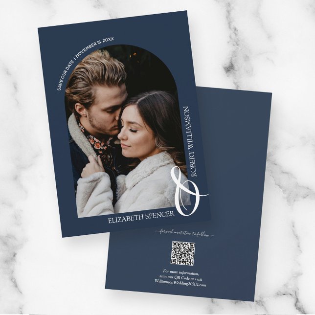 Save The Date Photo Marine Blue QR Code Mariage (Créateur téléchargé)