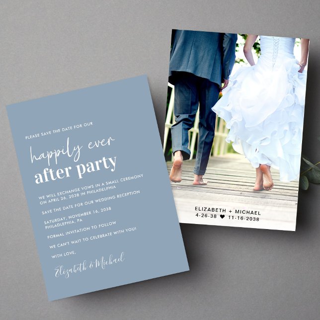 Save The Date Photo Minimale Dusty Blue Wedding Réception (Créateur téléchargé)