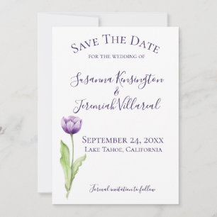 Save The Date Photo minimaliste de tulipe violette profonde Enre