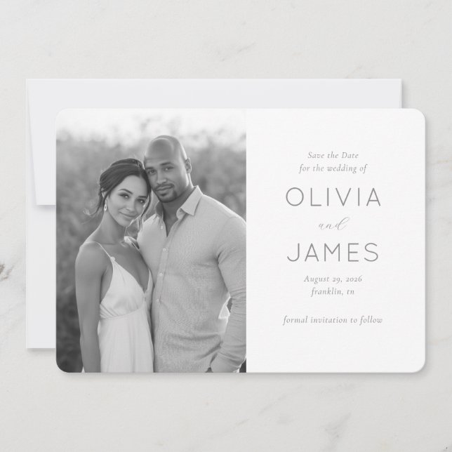 Save The Date Photo minimaliste en nuances de gris élégantes (Devant)