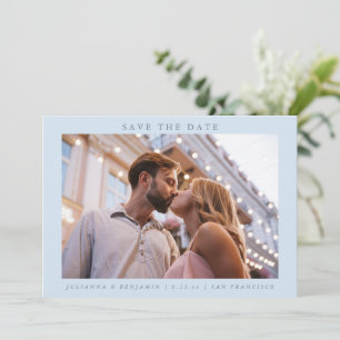 Save The Date Photo Minimaliste Moderne Élégante Mariage Bleu Cl