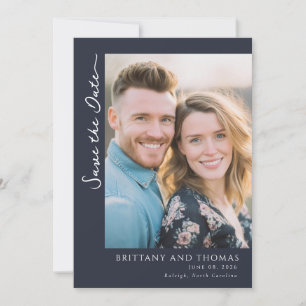 Save The Date Photo Minimaliste Navy Chaud