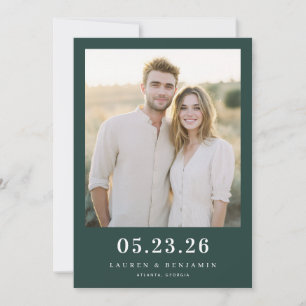 Save The Date Photo Minimaliste Vert Foncé Chaud