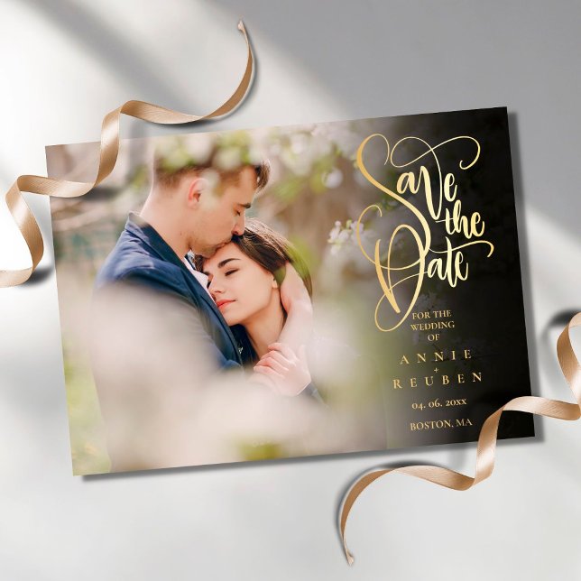 Save The Date Photo Modern Enregistrer la date Elegant Gold Scri (Créateur téléchargé)