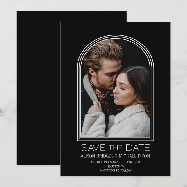 Save The Date Photo moderne Arc noir et blanc Enregistrer la dat (Devant / Derrière)