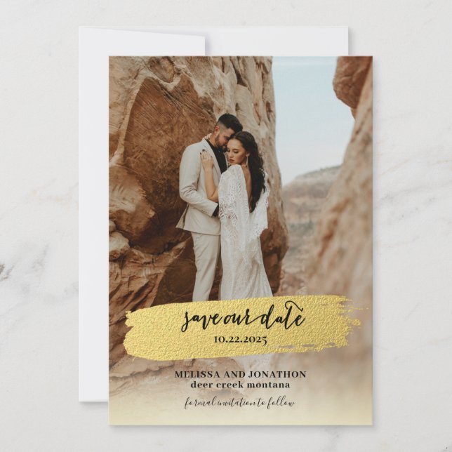Save The Date Photo moderne avec touche dorée (Devant)