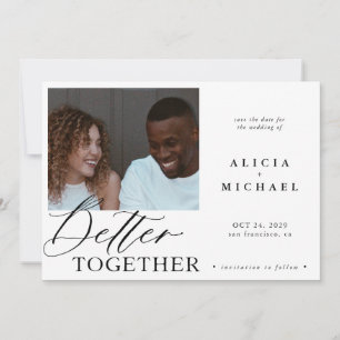 Save The Date Photo moderne blanc simple script noir mariage