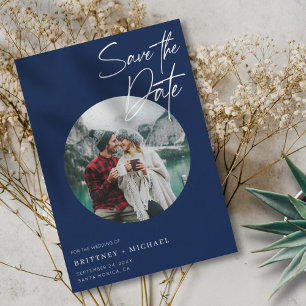 Save The Date Photo moderne bleu marine