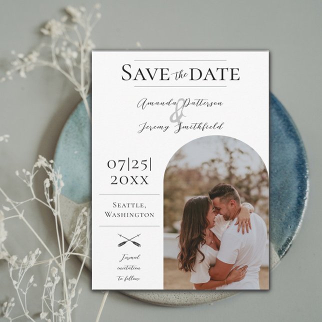 Save The Date Photo moderne Boho Arch | Blanc Enregistrer la dat (Créateur téléchargé)