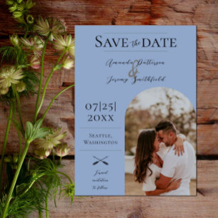 Save The Date Photo moderne Boho Arch Dusty Blue
