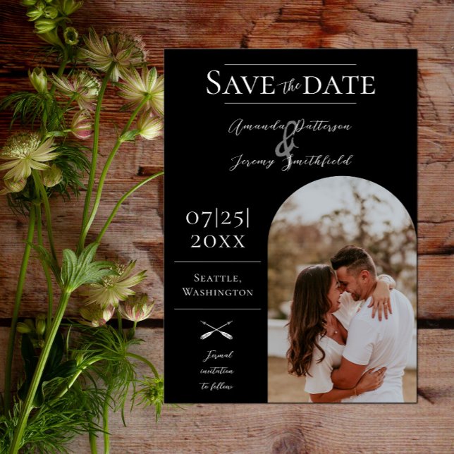 Save The Date Photo moderne Boho Arch | Noir Enregistrer la date (Modern Arch Photo Save the Date - Black)